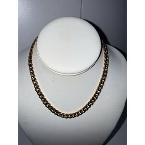 Vtg Monet Gold Tone Flat Cuban Chain Link Necklace Signed 15"
